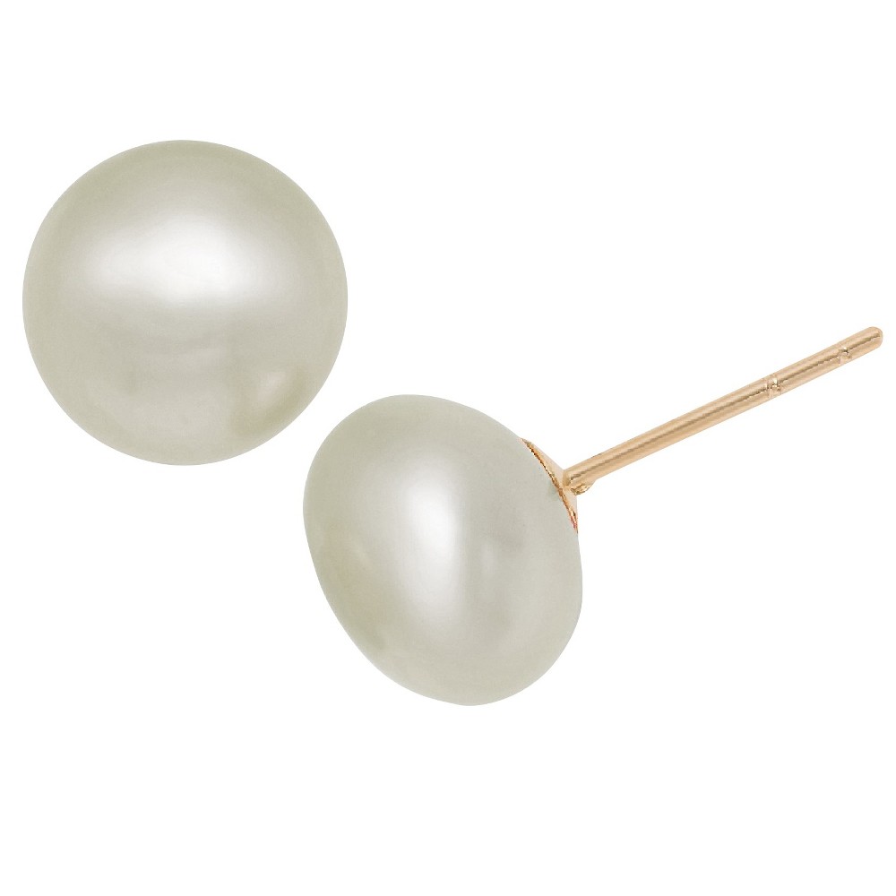 Photos - Earrings 14k Yellow Gold 11mm Freshwater Pearl Stud  white