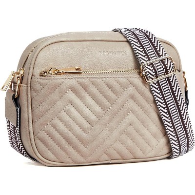 Quilted Crossbody Bags for Women Vegan Leather Purses Small Shoulder Handbags with Wide Strap