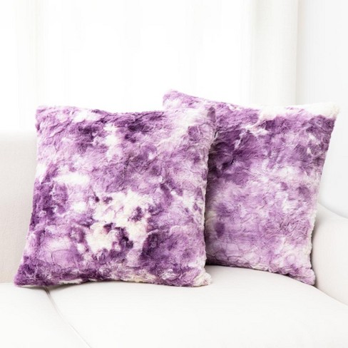 Cheer Collection Set of 2 Shaggy Long Hair Throw Pillows - Purple - 18 x 18 in