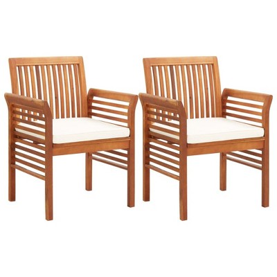 vidaXL Patio Dining Chairs Set of 2, Solid Acacia Wood with Cushions,Weather-Resistant