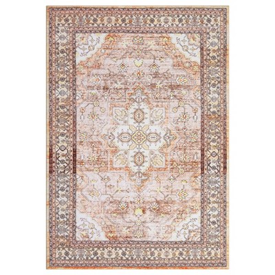 Machine Washable Area Rug Non Slip Non Shedding Rug Boho Printed Low Pile Rugs Vintage Foldable Stain Resistant Indoor Carpet for Bedroom Living Room