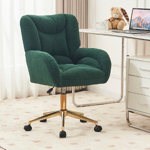 Velvet/Teddy Fabric 360 Swivel Home Office Chair With Gold Metal Base And Universal Wheels, Height-Adjustable Task Chair 4L - ModernLuxe - 1 of 4