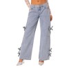 Women's Bow Tie Straight Leg Jeans Midi Rise Denim Pants with Side Bows and Pockets - 4 of 4