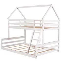 Twin over Full House Bunk Bed with Built-in Ladder White-ModernLuxe