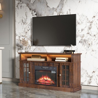 NicBex TV Stand for 65 Inch TV with Glass Door Design,TV Entertainment Center with 23-Inch Electric Fireplace,TV Console Table for Living Room
