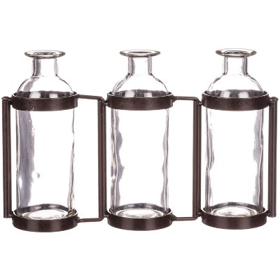 Sullivans Three Bottle Vase 6.5"H Clear