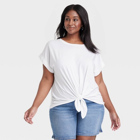 Women's Tie-front Dolman Short Sleeve T-shirt - Ava u0026 Viv™ White 2x : Target