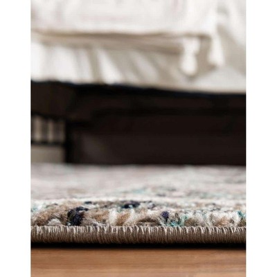 Square Blue and Beige Synthetic Trellis Area Rug