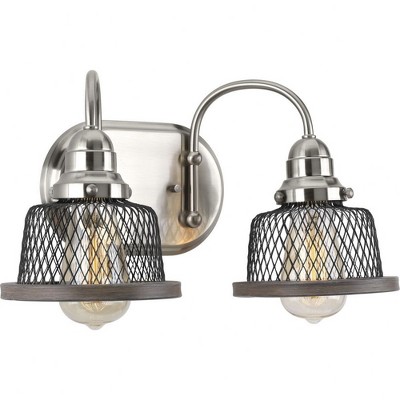 Progress Lighting Tilley 2-Light Bath & Vanity in Brushed Nickel with Metal Mesh Shades
