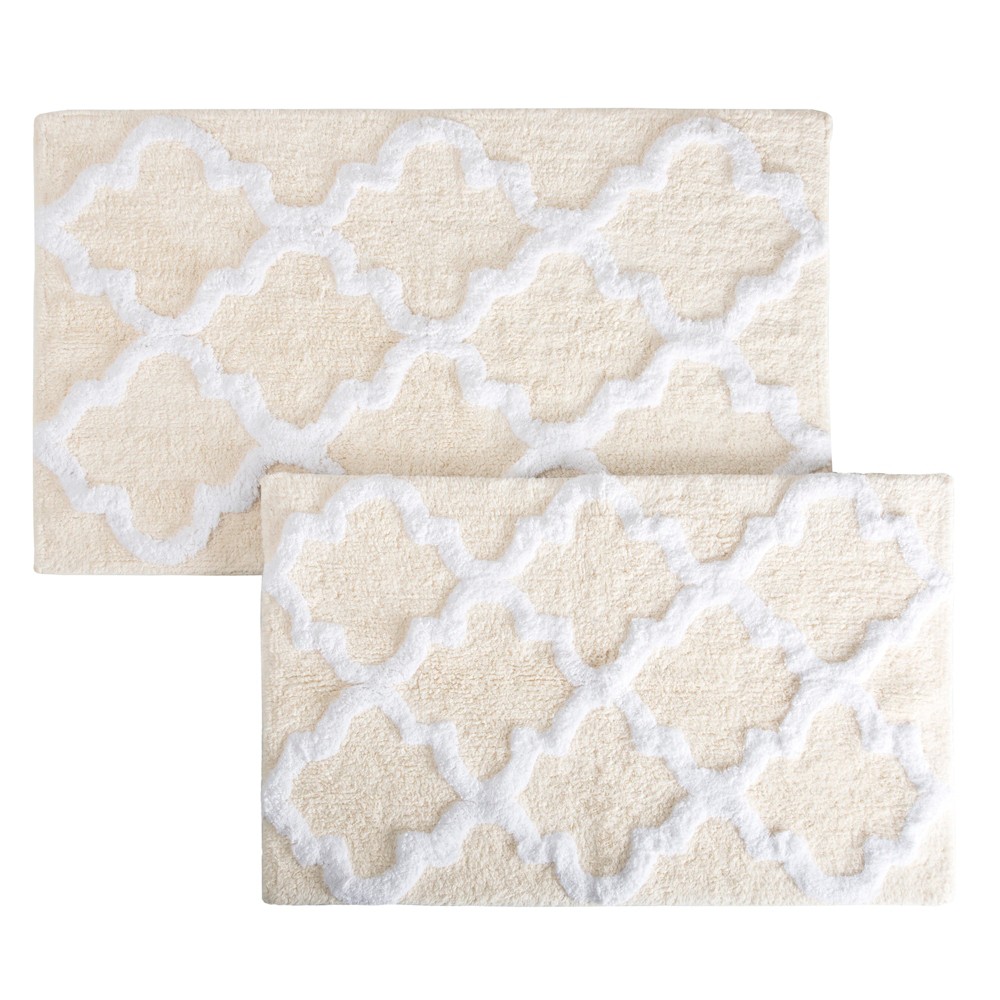 Photos - Bath Mat Yorkshire Home 2pc 41"x24.5" and 34"x21" Cotton Non Slip Washable Textured Trellis  Set Beige