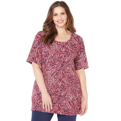 Catherines Women's Plus Size Petite Easy Fit Short Sleeve Scoopneck Tunic