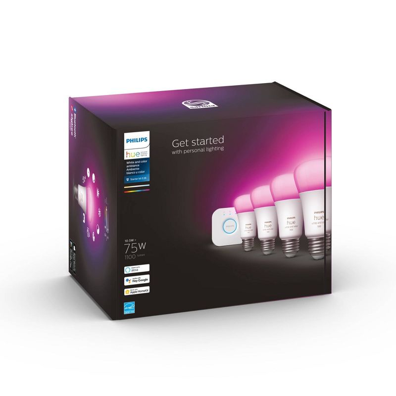 Philips Hue 4pk White and Color Ambiance A19 LED Smart Bulb Starter Kit, 3 of 9