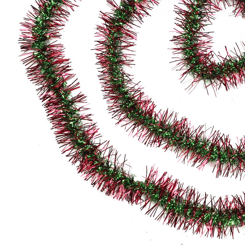 Northlight 50' x 3" Unlit Shiny Red/Green Spiral Center Tinsel Christmas Garland, 1 of 5