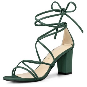Allegra K Women's Back to College Strappy Straps Lace Up Chunky Heel Sandals - 1 of 4