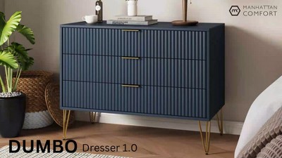 Olive Green 3-Drawer Chest with Gold Hairpin Legs