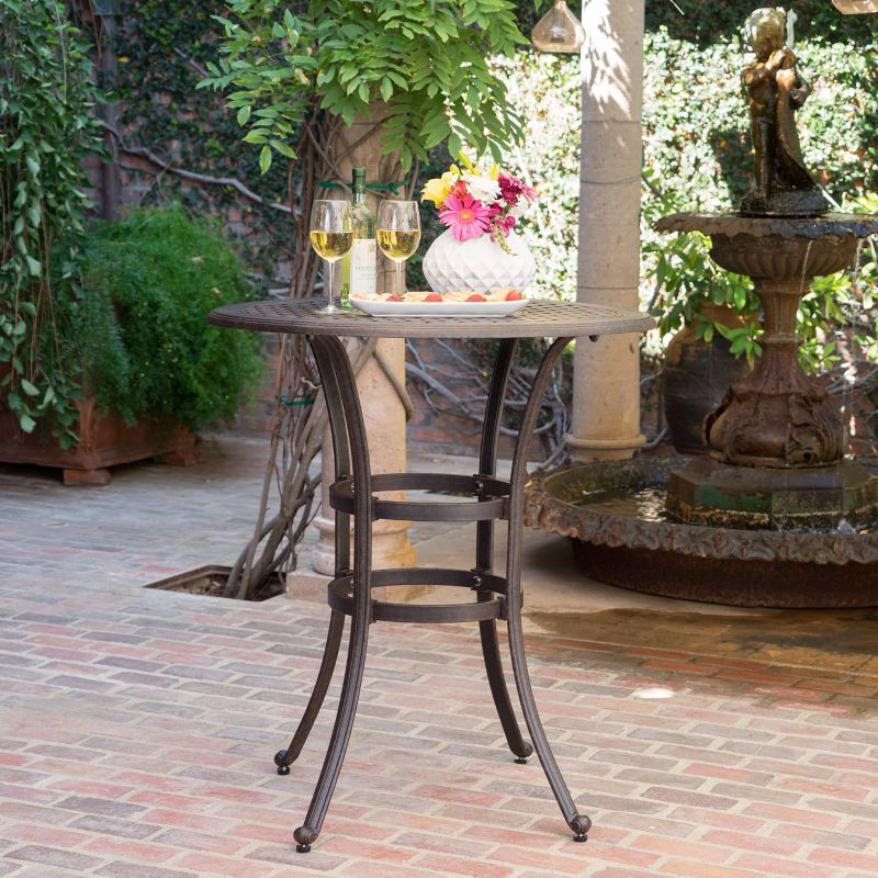 Alfresco Round Cast Aluminum Patio Bar Table - Bronze - Christopher Knight Home, 3 of 7