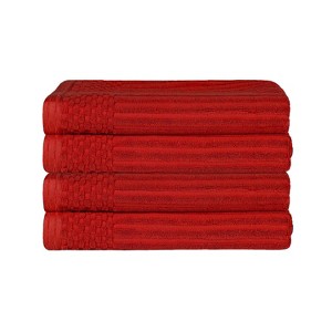 Plush Cotton Ribbed Checkered Border Medium Weight 4 Piece Bath Towel Set by Blue Nile Mills - 1 of 4