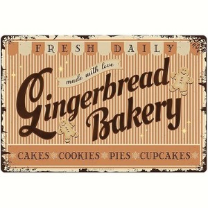 Lomsoe Christmas Metal Signs Gingerbread Bakery Tin Sign Vintage Print Art Poster Ornaments Wall Decor Xmas Novelty Gift 8X12 Inch - 1 of 1