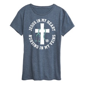 Women's - Instant Message - Jesus In My Heart Nursing In Veins Short Sleeve Graphic T-Shirt - 1 of 4