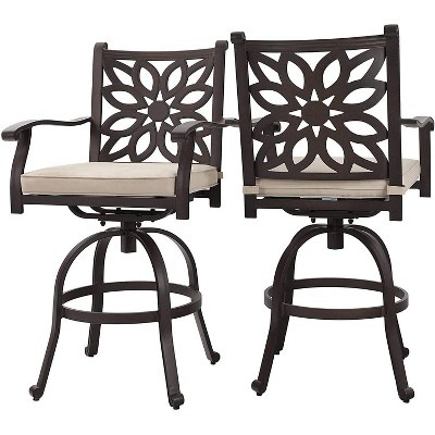 2pk Extra Wide Outdoor Pub Height Bar Stools with Cushions - Brown - Captiva Designs: Swivel, Cast Aluminum, Patio Furniture