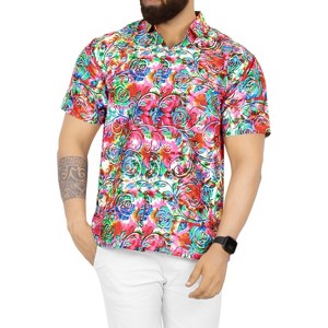 LA LEELA Mens Hawaiian Shirts Short Sleeve Button Down Shirt Floral Shirt Men Beach Casual Vacation Shirts for Men M Allover Flowers, Autumn Pink - 1 of 4