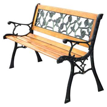 Tangkula Garden Iron Bench Porch Path Hardwood Chair for Patio Park Outdoor Deck