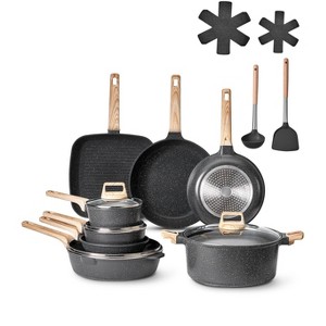 VEVOR 19 Piece Pots and Pans Set, Granite Nonstick Cookware Set, Induction Cookwares, Kitchen RV Cooking Sets with Frying, Sauce, Saute, Black - 1 of 4