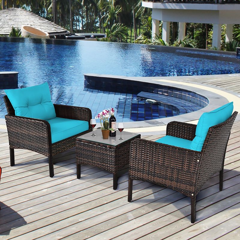 Costway 3PCS  Patio Rattan Conversation Set Cushioned Sofa Chair for Garden, 3 of 13