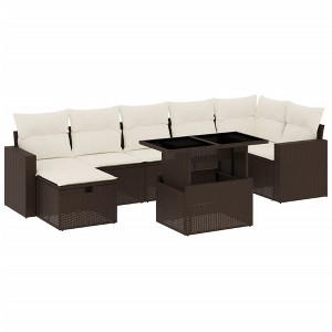 vidaXL 8 Piece Patio Sofa Set with Cushions Brown and Cream Poly Rattan - Without Storage - 1 of 4