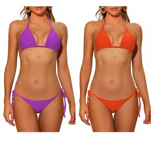 INSPIRE CHIC Women's Halter Tie Side Low Waist Triangle Bottom Basic Bikini Sets 2 Sets - 1 of 4
