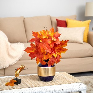 Nearly Natural 18-in Autumn Maple Leaf Artificial Plant in Blue and Gold Planter - 1 of 1