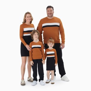 PATPAT Family Matching Outfits Cotton Rib Knit Colorblock Long Sleeve Bodycon Dresses and Sweatshirts Tops Sets, Colorblock - 1 of 4
