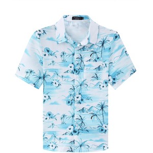 Men's Hawaiian Shirt Short Sleeve Linen Button Down Shirts Casual Floral Printed Beach Shirts with Pocket - 1 of 4