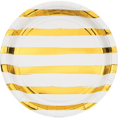 24ct White and Gold Foil Striped Paper Plates White