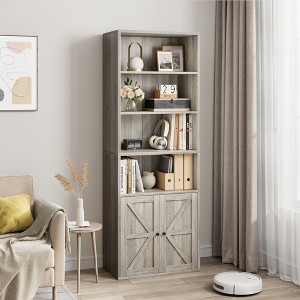 CuisinSmart 71.4" Tall Bookcase with 2 Doors, Freestanding Farmhouse Bookshelf with Storage Shelves for Living Room Bedroom Office - 1 of 4