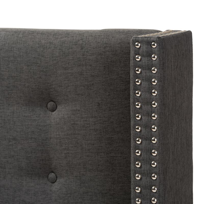 Queen Ginaro Modern and Contemporary Fabric Button Tufted Nail Head Winged Headboard Dark Gray - Baxton Studio, 4 of 7