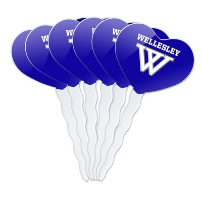 Wellesley College Primary Logo Heart Love Cupcake Picks Toppers Decoration Set of 6