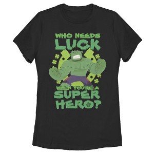 Women's Marvel St. Patrick's Day Hulk Who Needs Luck T-Shirt - 1 of 4