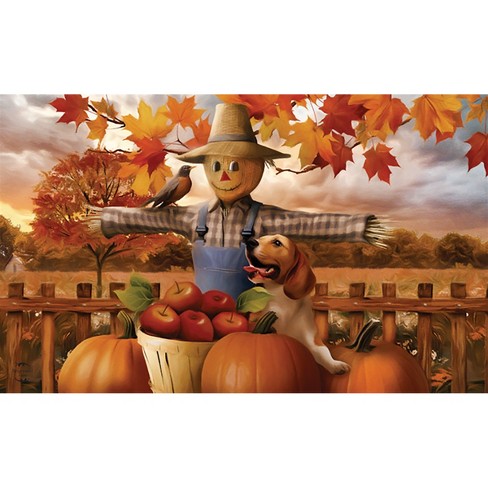 Briarwood Lane Autumn Scarecrow Harvest Doormat Puppy Pumpkins Ap - image 1 of 4