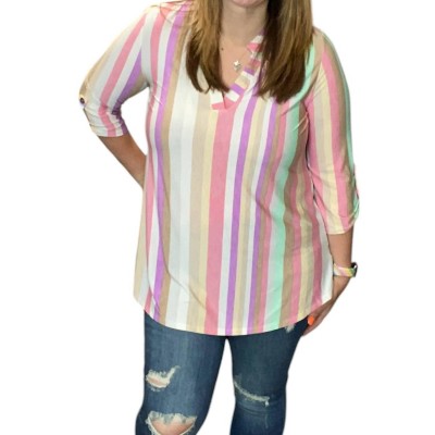 Women's Pastel Stripe Gabby Tunic Top - honeyme