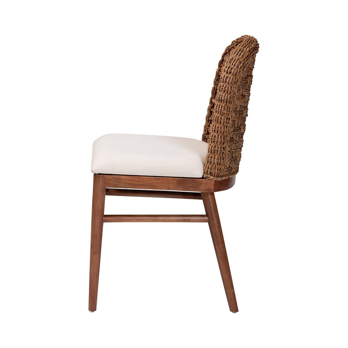 bali & pari Denver Acacia Wood and Seagrass Dining Chair White/Walnut Brown: Bohemian Style, Foam Padded - thumbnail 4