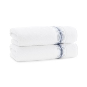 Aston & Arden Luxury Ring Spun Cotton Bath Towels (2 Pack), 600 GSM, 30x60 in., White with Striped Ombre Border - 1 of 4