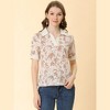 Allegra K Women's Floral Turndown Collar Split Neck Short Sleeve Elegant Vintage Tops - 4 of 4