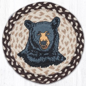 Earth Rugs Bear Printed Round Jute Trivet – 10" Rustic Accent with Heat-Resistant Eco-Friendly Braided Natural Design - 1 of 3