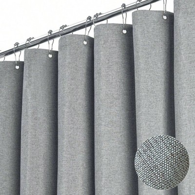 Fabric Shower Curtain 230GSM Linen Textured Heavy Duty Gray Bathroom Hotel Luxury Decorative with Hooks