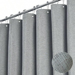 Fabric Shower Curtain 230GSM Linen Textured Heavy Duty Gray Bathroom Hotel Luxury Decorative with Hooks - 1 of 4