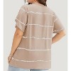 Coolmee Women’s Plus Size Tops Summer Basic V Neck Striped T Shirts Ruffle Short Sleeve Casual Loose Fit Cute Tee Clothes Fashion Outfits 5XL Khaki - 2 of 3