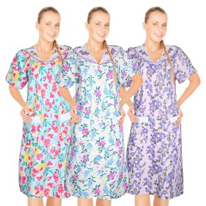 JEFFRICO 3 Pack House Dresses for Women with Pockets - Lightweight Breathable Short Sleeve Muumuu & Nightgowns - Dusters - 1 of 4
