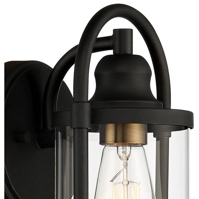 Black Metal Cylinder Outdoor Wall Light with Clear Glass