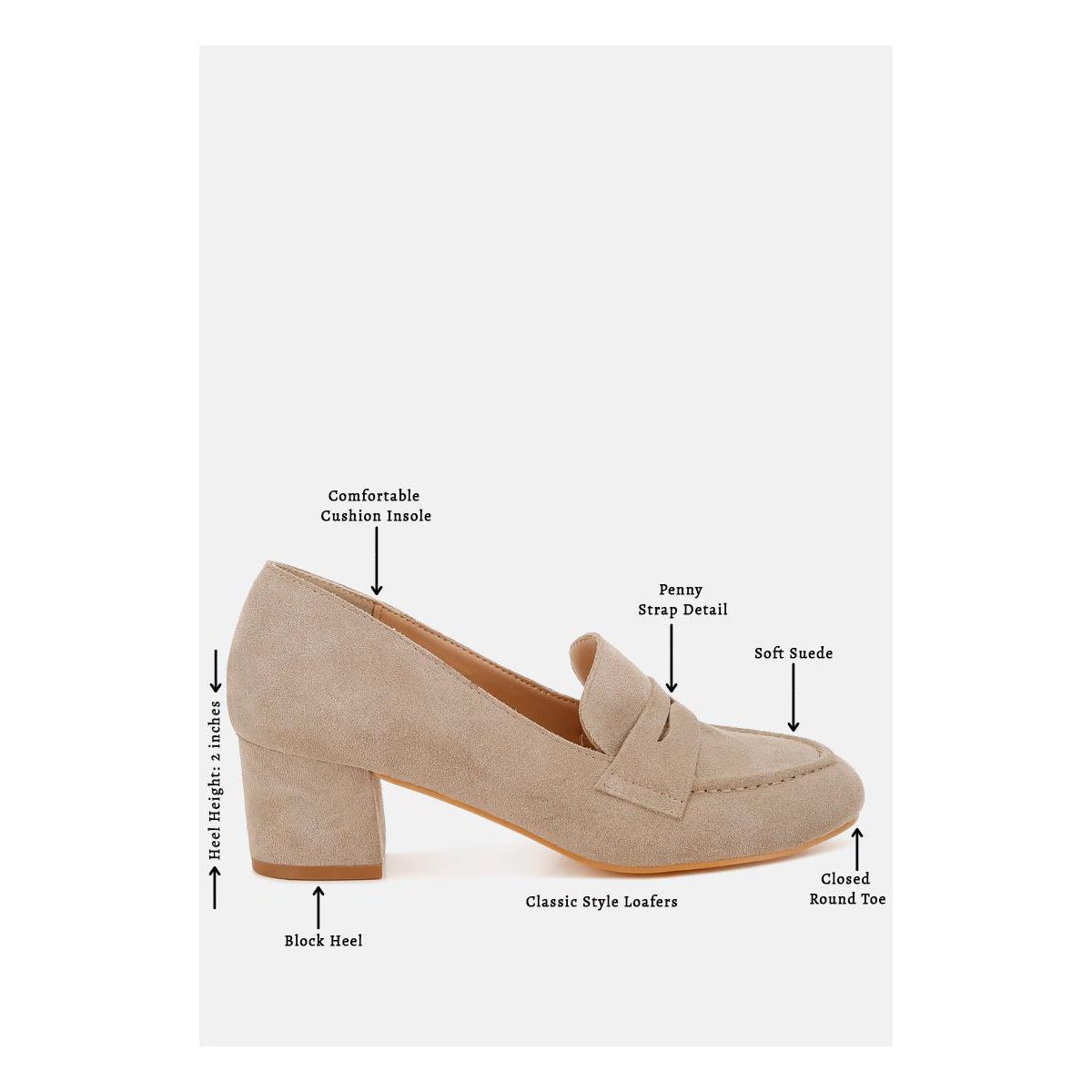 Женские туфли Rag & Co Womens Astra Block Heel Genuine Suede Loafers 10 — фото 6